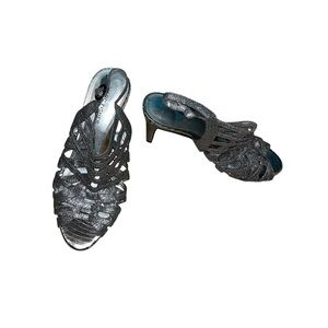 Y2K Marc Fisher Silver Glitter Strappy Heels 7.5 formal evening wedding